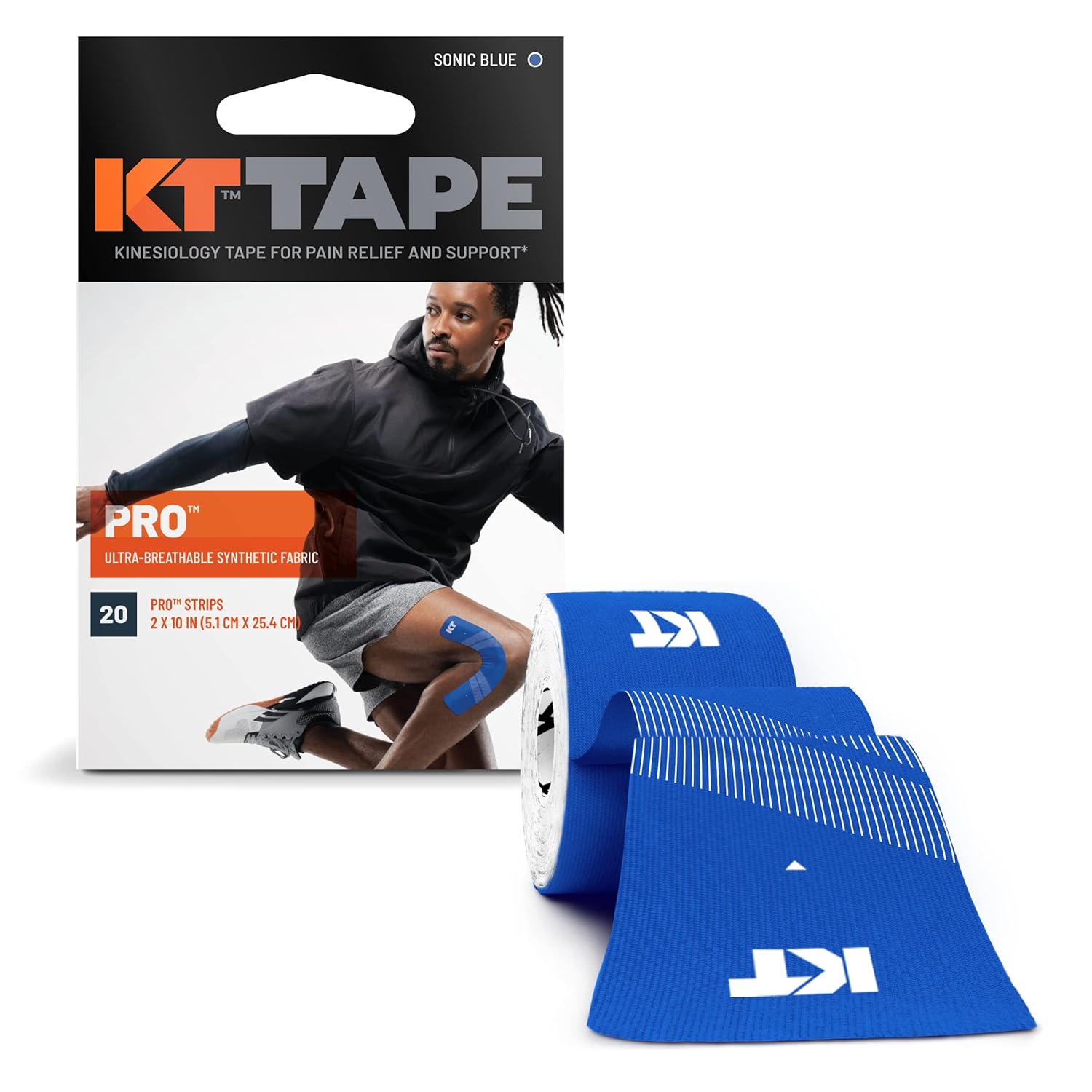 KT Tape Pro Synthetic Kinesiology Athletic Tape 20 Count 10 Precut Strip