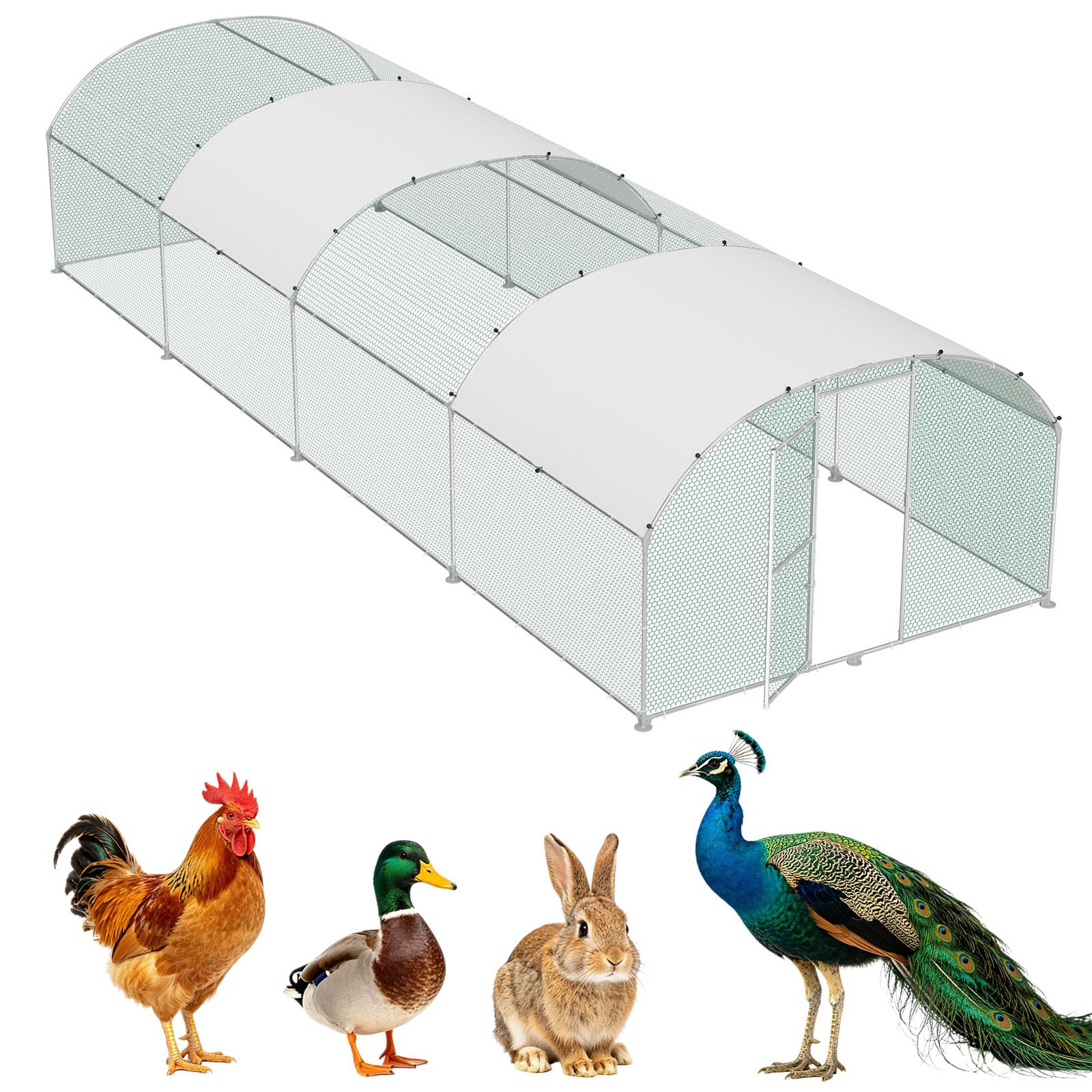 Poulailler en métal 3x8m enclos extérieur grands lapins cage jardin