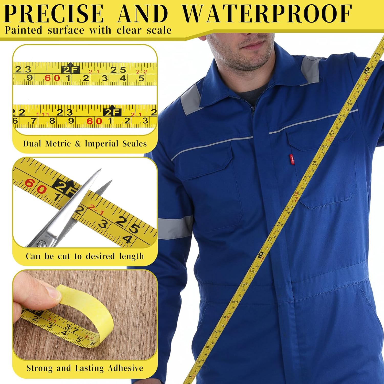 2 Pcs 39in/100cm Adhesive Measuring Tape, Self-Adhesive Ruler Tape Sticker Yellow Long Tapes Measure Practical Table Saw Accessories for Woodworking Table Saw Drafting Workbench