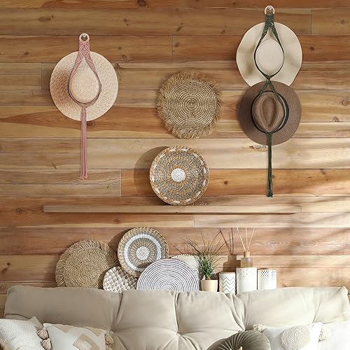 Miniatura 3 de Maitys 5 perchas de macramé para sombreros de vaquero para pared, soportes bohemios para colgar en la pared, tejido a mano para almacenamiento en el