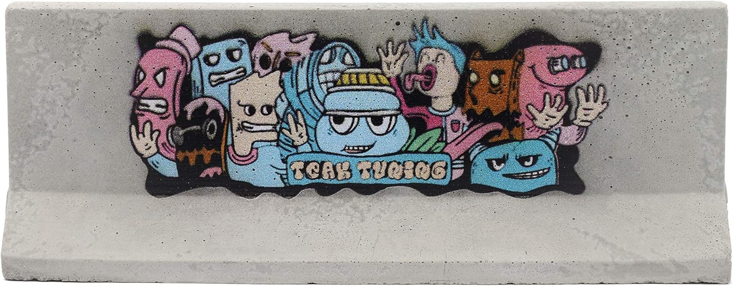 Teak Tuning Concrete Fingerboard Barrier with Full Color Graphic - 7" Long, 2.5" Tall, 0.5"/1.75" Wide - 1:12 Scale