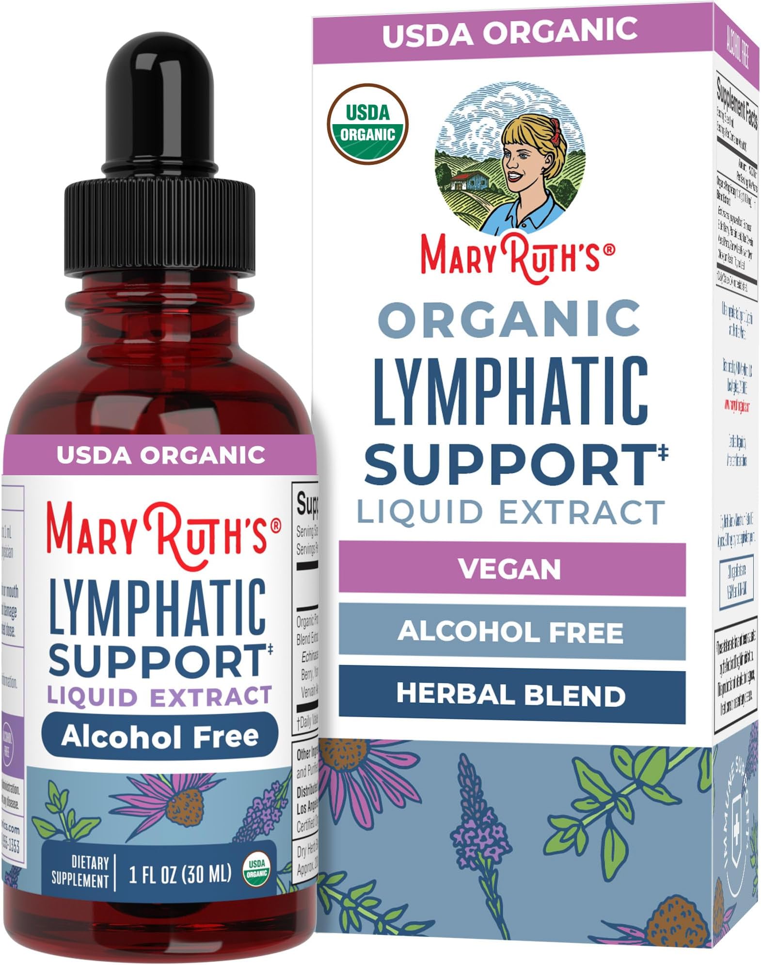 Maryruth Organics Lymphatic Support Drops | Usda Organic Cleanse Immune Supplement| With Echinacea & Elderberry Blue Vervain Vegan Non-Gmo 30 Servings