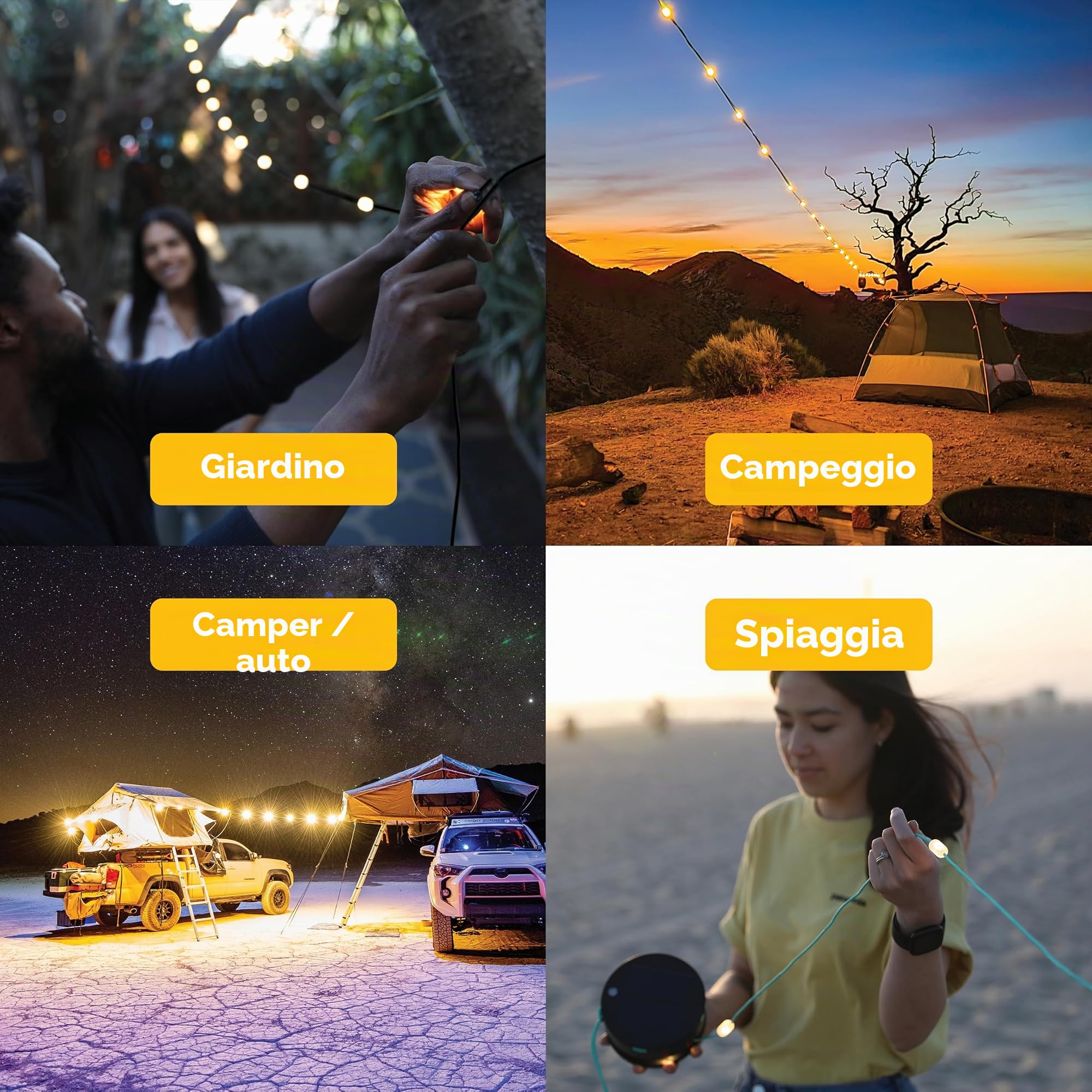MPOWERD Luci Solar String Lights + Power Hub: Bianco 44 'Ricaricabile tramite Solare o USB-C, Cavo staccabile 13,4 m, LED 140 Lumen, Durata fino a 40 ore, Impermeabile, Campeggio, Piscina/Patio