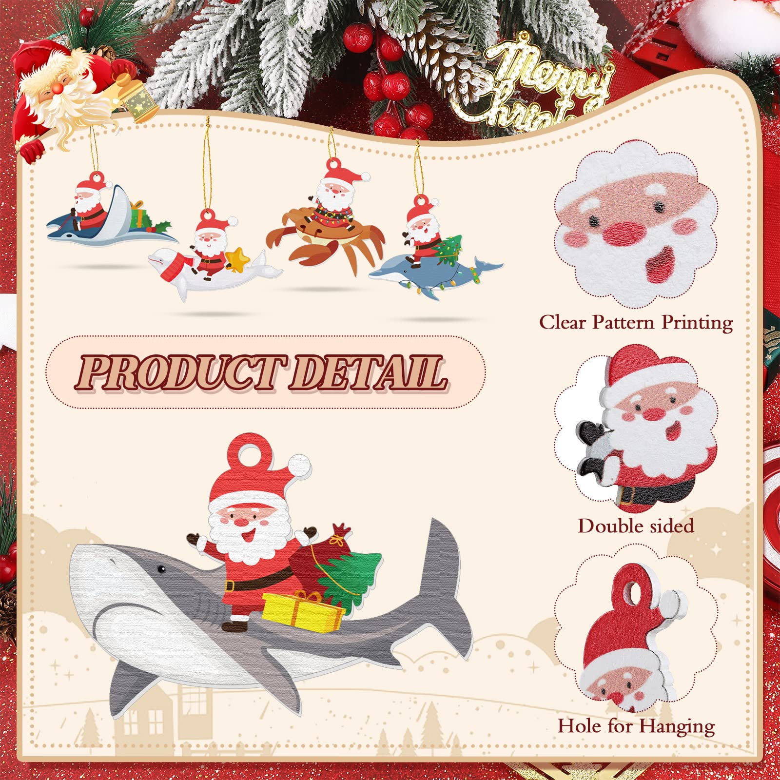 Amazon.co.jp: サンタに乗るサメ クリスマスオーナメントセット 深海