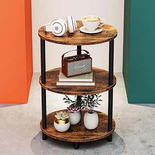 RISWER 3-Tier Oval End Table - Rustic Brown Wood & Metal Side Table for Small Spaces, Nightstand, Couch Accent, Easy Assembly