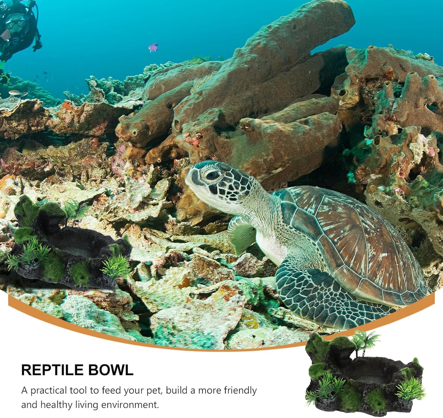 WOONEKY Decorative Reptile Feeding Dish and Water Bowl Resin Velvet Turtle Tray for Aquarium Terrarium Reptile Food and Water Feeding Bowl for Lizards, Geckos, Tortoises, and Amphibians