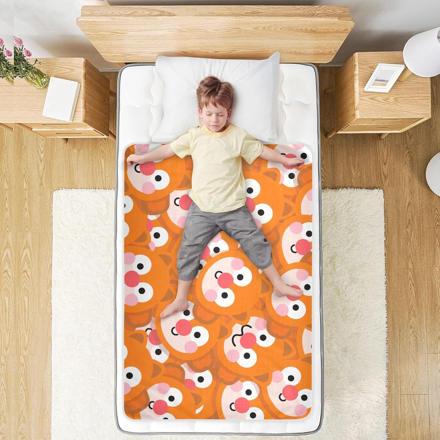 Cartoon Cute Orange Animal Extra Large Resuable Toddler Mattress Pads Waterproof Washable Bed Pad Breathable Travel Mattress for Infant Baby , 52" L x 34" W