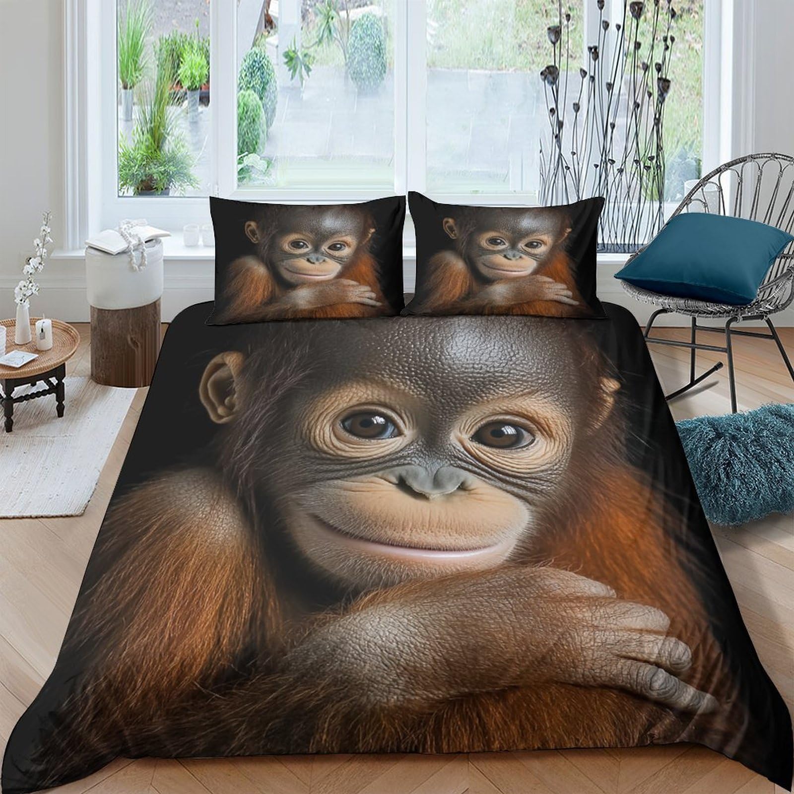 Ctjqhvkz Style-5 3D Printed Orangutan Art Fitted Sheet Microfiber Soft Brown Animal Bed Cover For Bedroom Guest Room Mattress Protection Decor Single（135X200cm）