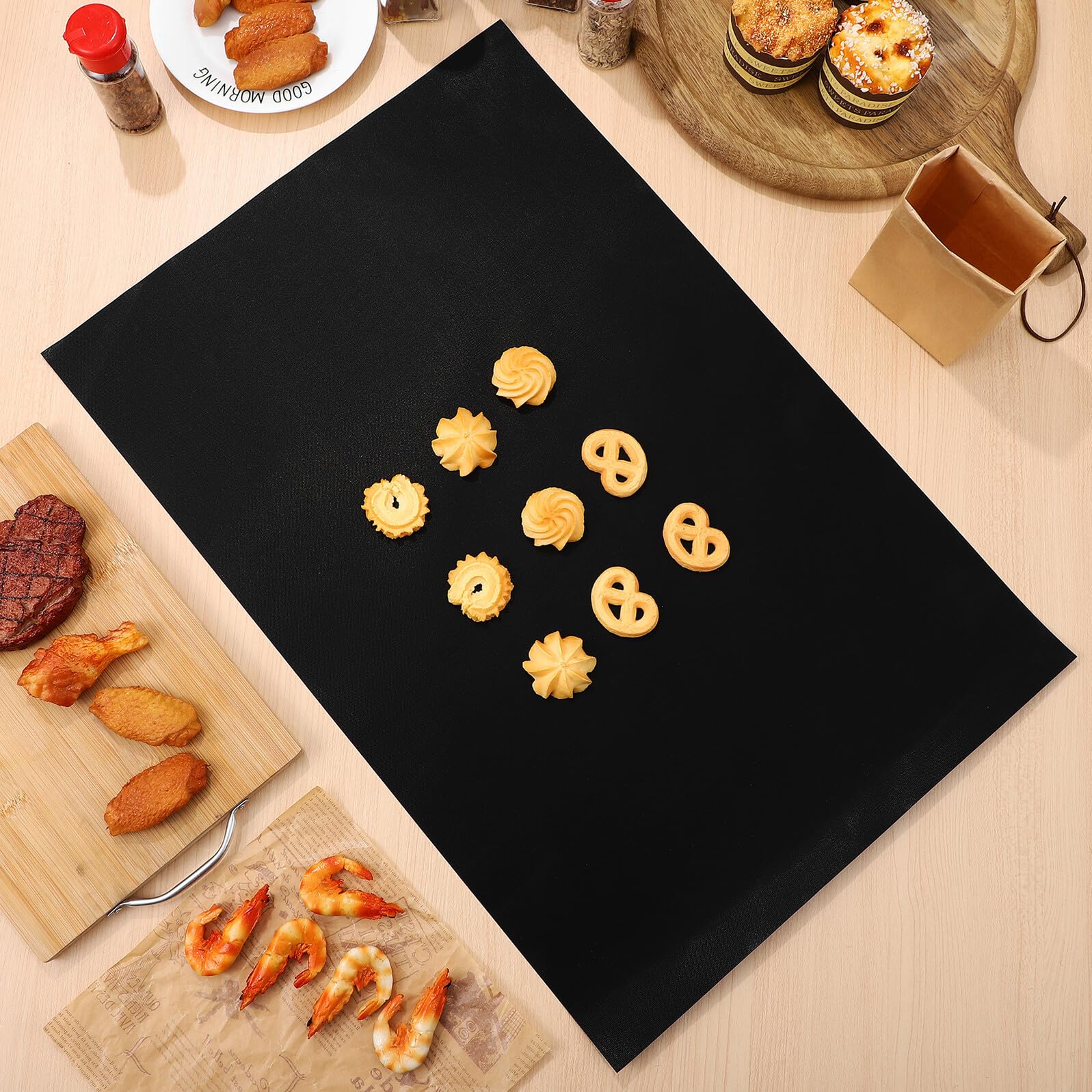NUOBESTY 9 Stück Teiliges Backofen Hitzebeständigen Schwarzen Antihaft ofenmatten Wiederverwendbare Grill Backmatten Zuschneidbar für Gleichmäßiges ohne Anbrennen