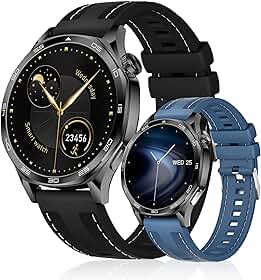 Smartwatch Relógio Inteligente com IA ChatGPT, 1.43’’ AMOLED, iOS Android, 3ATM À Prova d’Água, Monitor de Frequência Cardíaca e Sono, 100 Esportes, Inclui 2 Pulseiras (Grafite + azul)