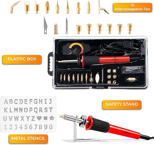 Miniatura 2 de Kit de combustión de madera, 22 unidades, bolígrafo de temperatura ajustable con 18 puntas y accesorios, todo en un estuche de almacenamiento,