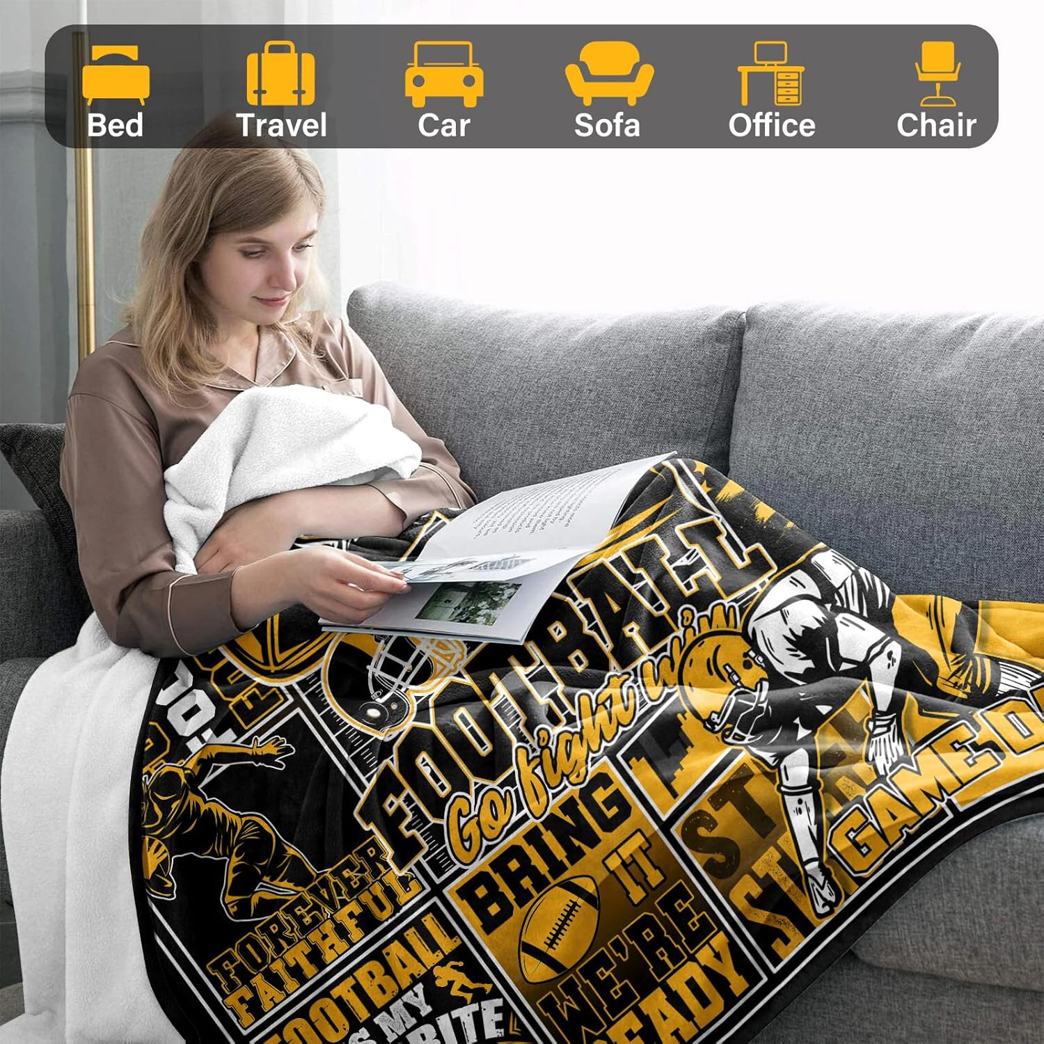 Football Gifts for Men Women, Football Throw Blanket 60" x 50" Sports Fans Merch Gear, Team Color Blanket for Couch Bed - Image 5
