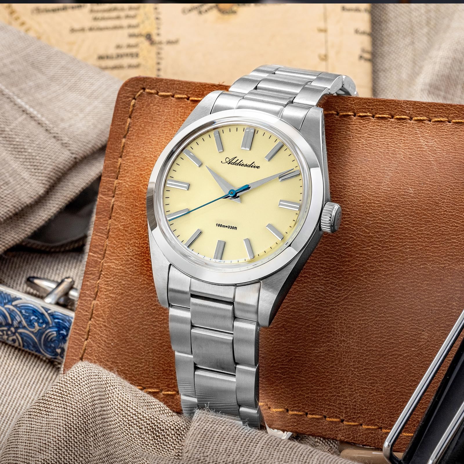 ADDIESDIVE 36 mm mała tarcza luksusowe zegarki dla mężczyzn grubość 11 mm zamiatanie sekundnik wodoodporny 100 m miętowy zielony/biały/szary/żółty zegarek unisex sukienka
