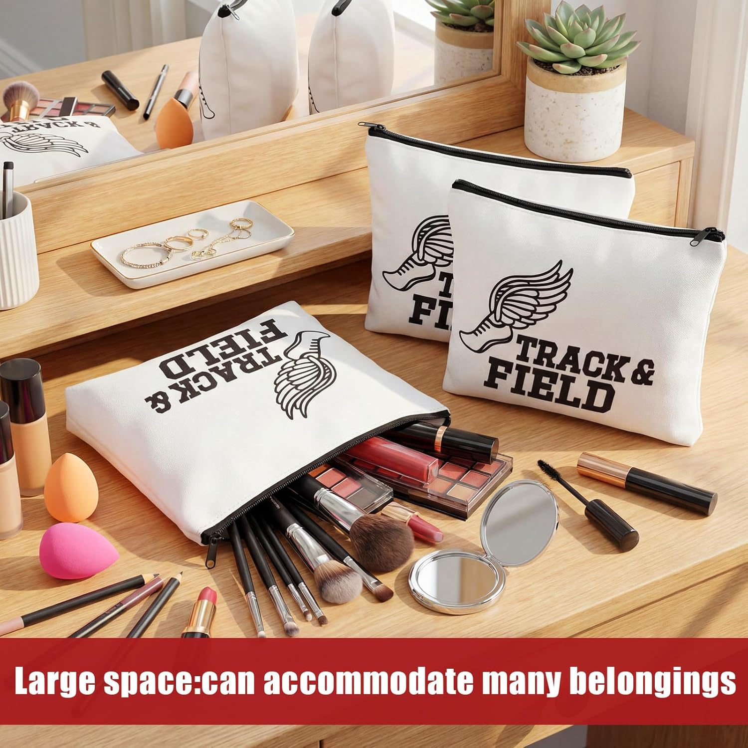 Kacctyen 18 Pcs Track & Field Makeup Bag Track & Field Running Lover Gift Running Zipper Cosmetic Bag for Women