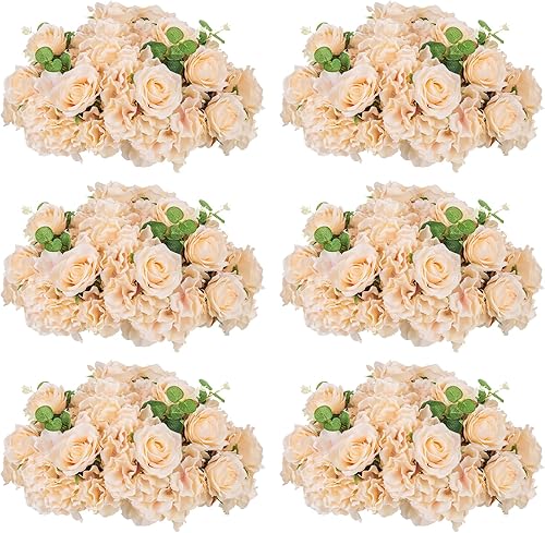 Miniatura 1 de Esferas de flores para centros de mesa, ramo de arreglo  6 bolas grandes de rosas falsas, flores de boda champán para mesas de centros de mesa, bola