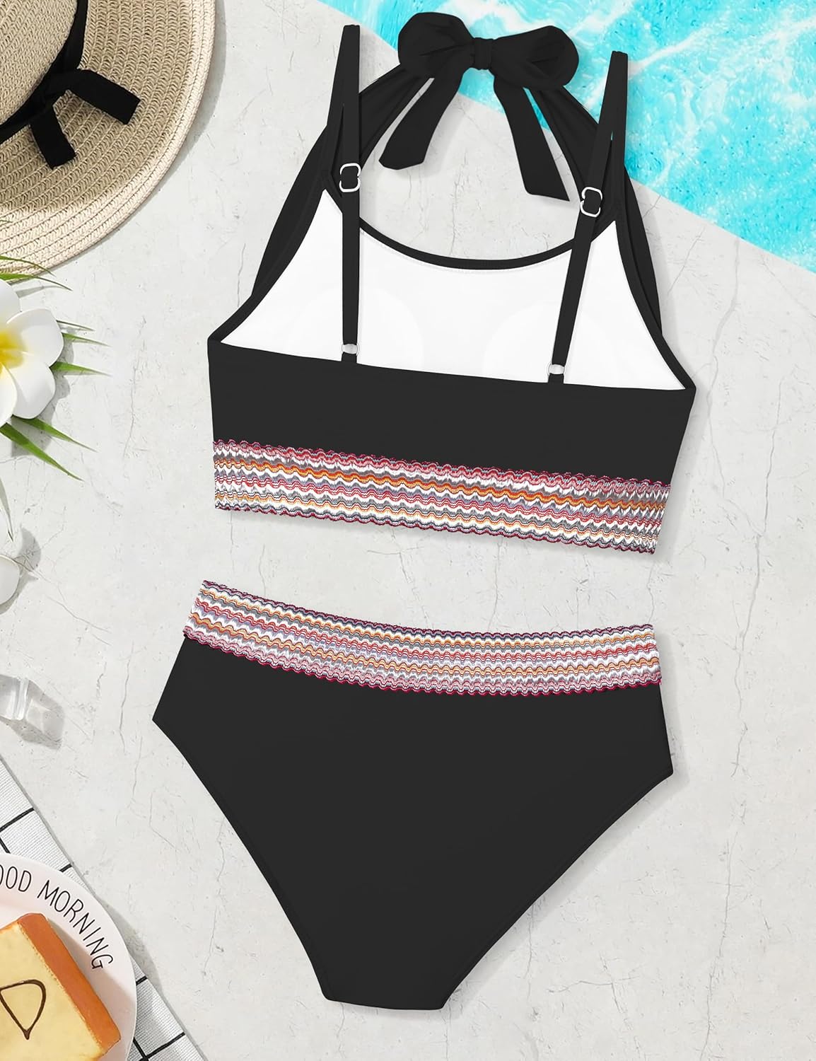 Girls Swimsuit 2 Piece Color Block Halterneck Bikini Sets with Adjustable Straps High Waist Girls Bathing Suits 9-16Y - Image 7
