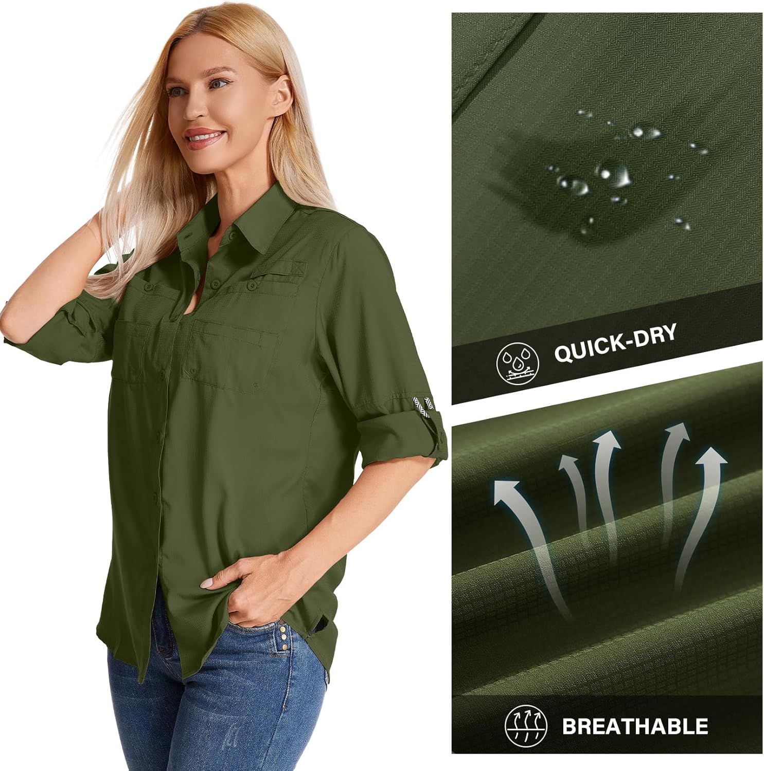 Womens Long Sleeve Sun Protection Hiking Fishing Shirts UPF 50+ UV Lightweight Quick-Dry Safari Shirts Womens Outdoor - Image 2