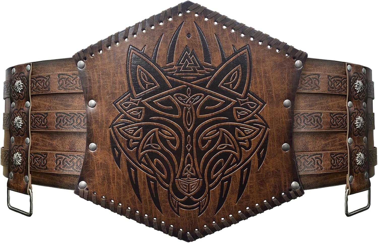 HiiFeuer Viking Embossed Waist Armor, Norse Faux Leather Wide Belt, Medieval Knight Corset Belt for LARP Costume - Image 2