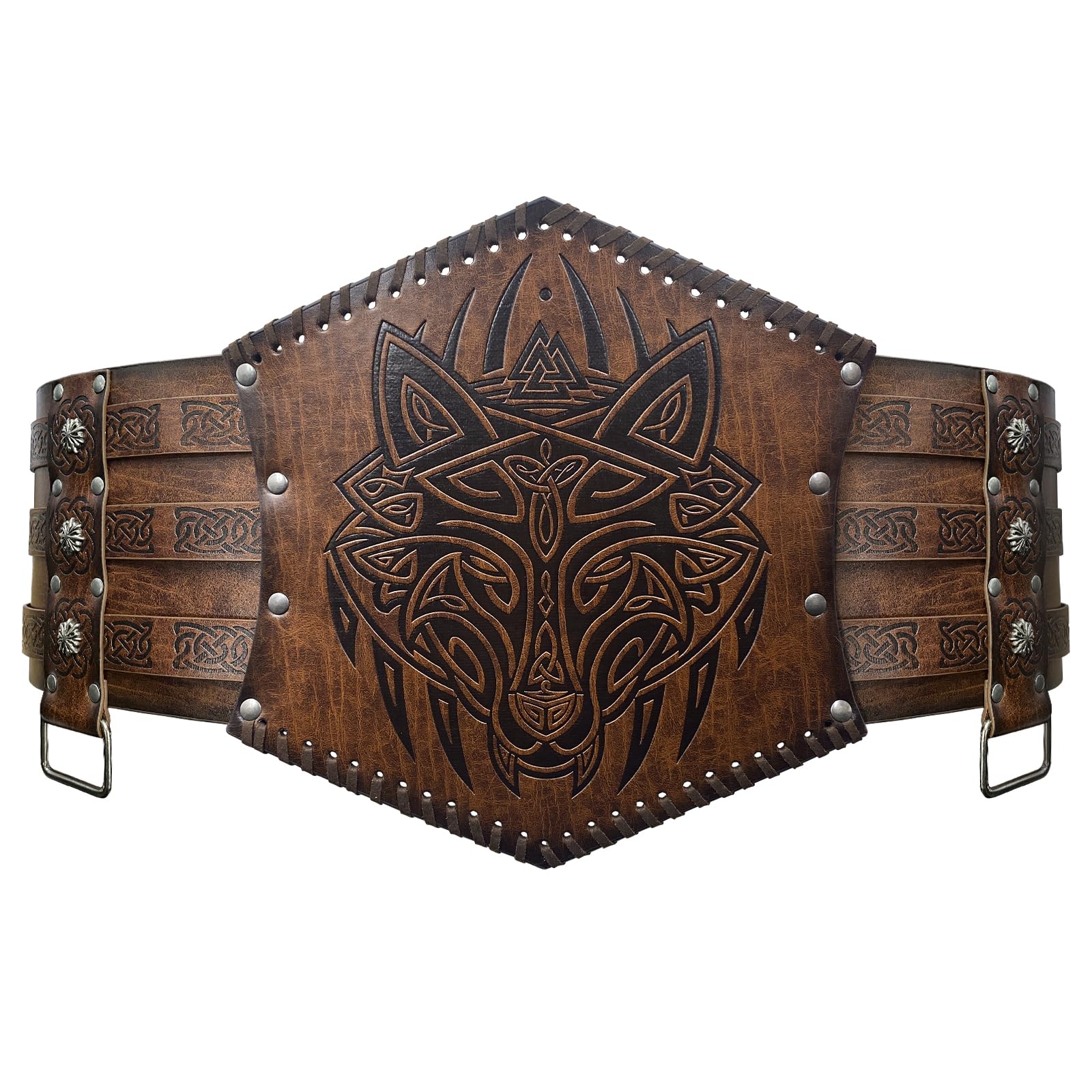 HiiFeuer Viking Embossed Waist Armor, Norse Faux Leather Wide Belt, Medieval Knight Corset Belt for LARP Costume (Brown B) - Image 2