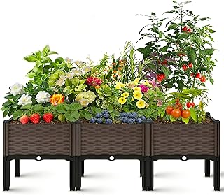 3 Sets Elevated Garden Bed with Legs,Outdoor Raised Planter Boxes for He...