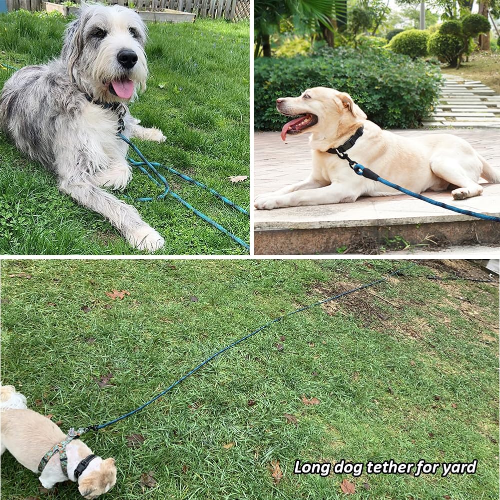 BTINESFUL Correa de cuerda larga para perro de 3,7 m de 6,1 m de 9,1 m y 15,2 m, ideal para perros grandes, medianos y pequeños, entrenamientos, jugando, camping, o patio trasero (3,7 m, azul negro)