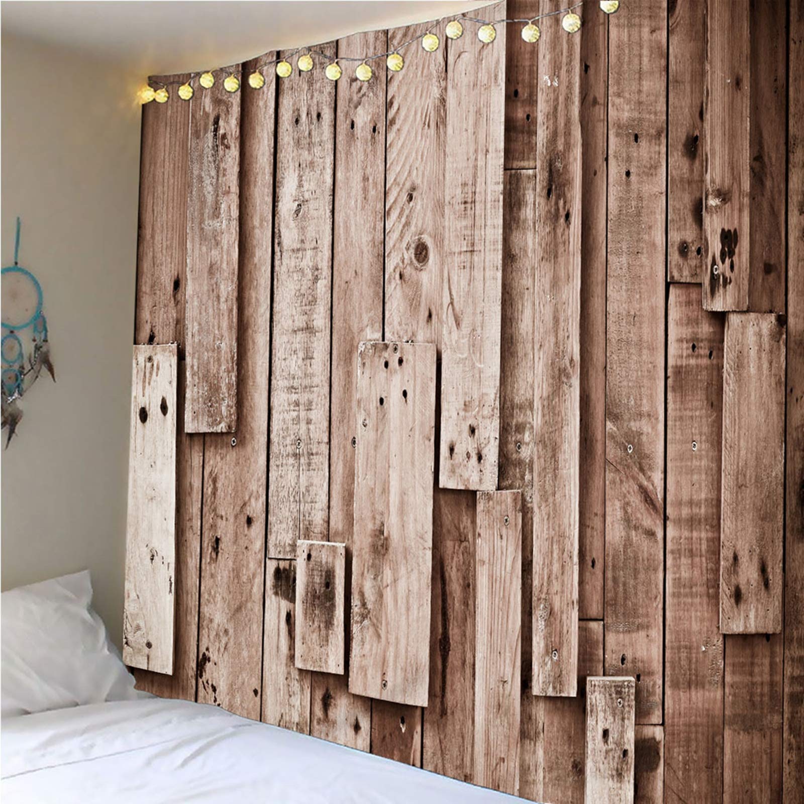 Tenture Murale Géante 260x240cm Motif Planche De Bois - Polyester, Style Hippie - Décoration Chambre, Salon