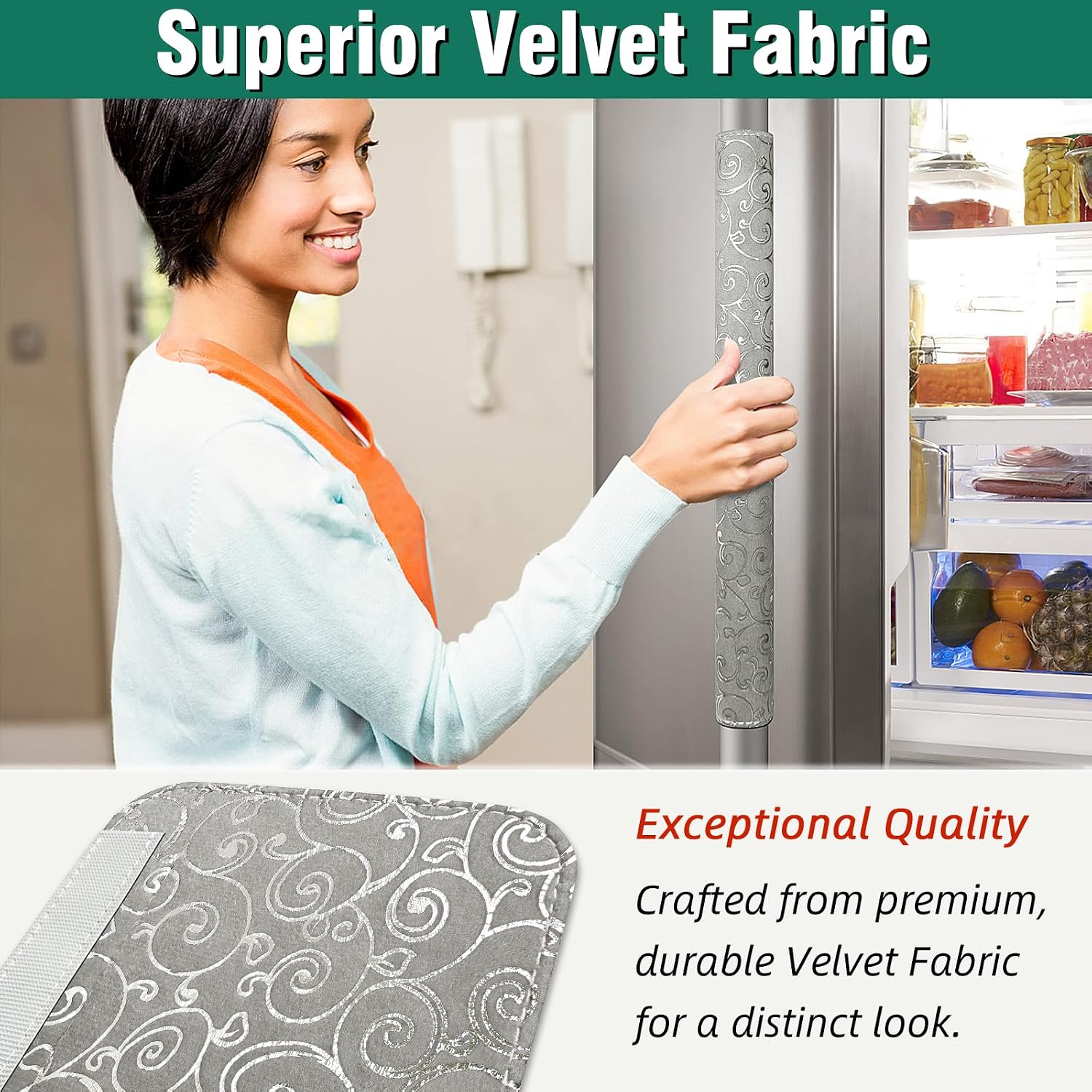 Refrigerator Handle Covers, Set of 6, Non-Slip Fridge Handle Covers, Washable Appliance Handle Covers, Keep Your Kitchen Clean, Microwave Oven Dishwasher Handle Protector(Light Gray, Silver pattern)