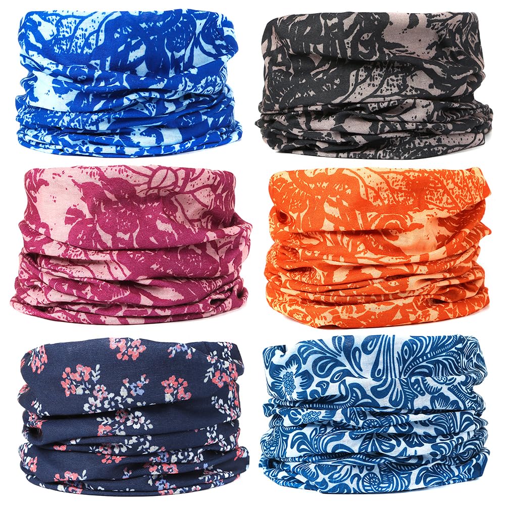 EAZZEA 6pcs Magic Wide Tube Face Mask,Neck Gaiter, Headwear, Sports Scarf, Boho Bandana, Balaclava, Headband, 18.8 inch×9.5 inch, Blue