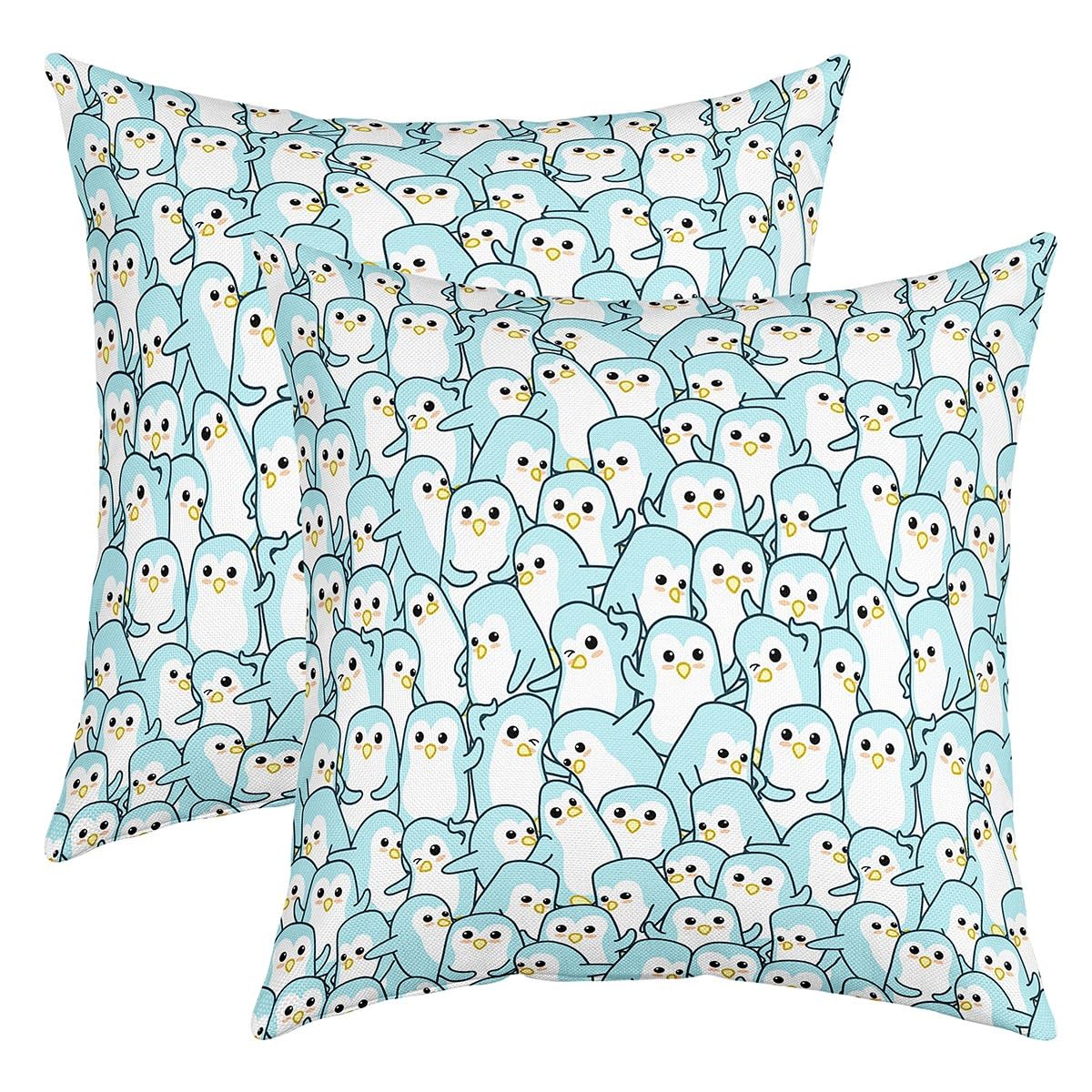 Cartoon Penguin Pillow Cases Cushion Covers 55x55cm Set of 2 Soft Funny Animal Printed Throw Pillow Covers Room Decor Cute Polar Animal Pattern Decorative Throw PillowCases Blue Cushion Cases — image 1
