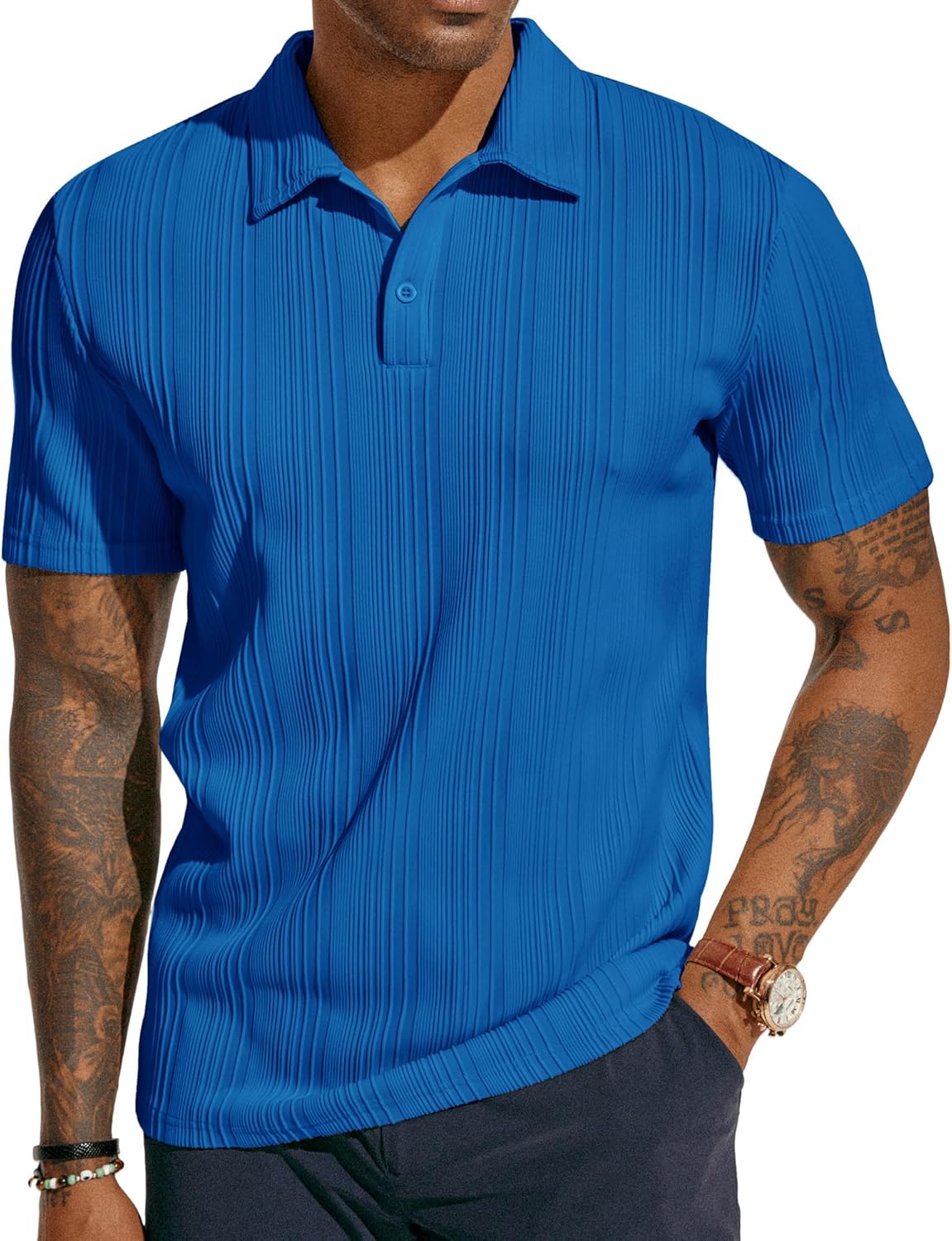 PJ PAUL JONES Mens Textured Knit Polo Shirts Regular Fit Stretchy Golf Shirts