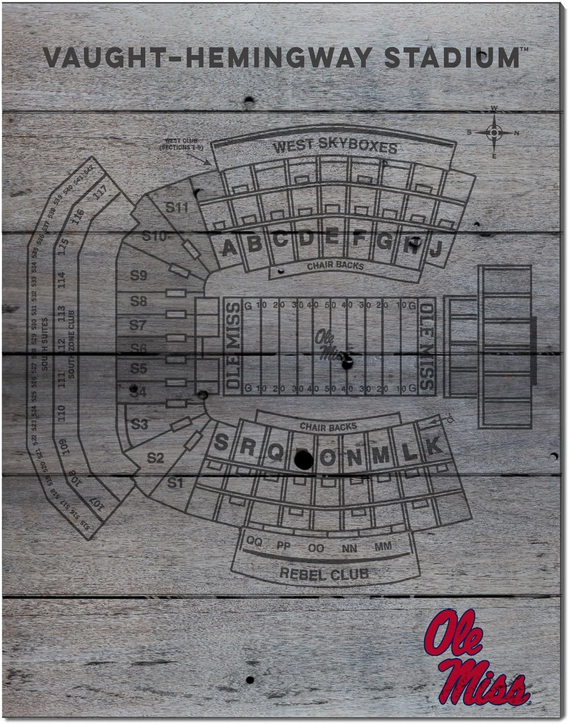 KH Sports Fan 16"x20" Mississippi Rebels Seating Chart Collage Pallet Pride Plaque, Multi