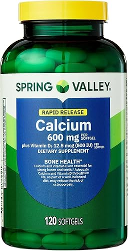 Miniatura 8 de Spring Valley Calcio 600 mg + vitamina D3, 120 cápsulas blandas, salud ósea, dientes fuertes y apoyo para la osteoporosis, cápsulas de liberación