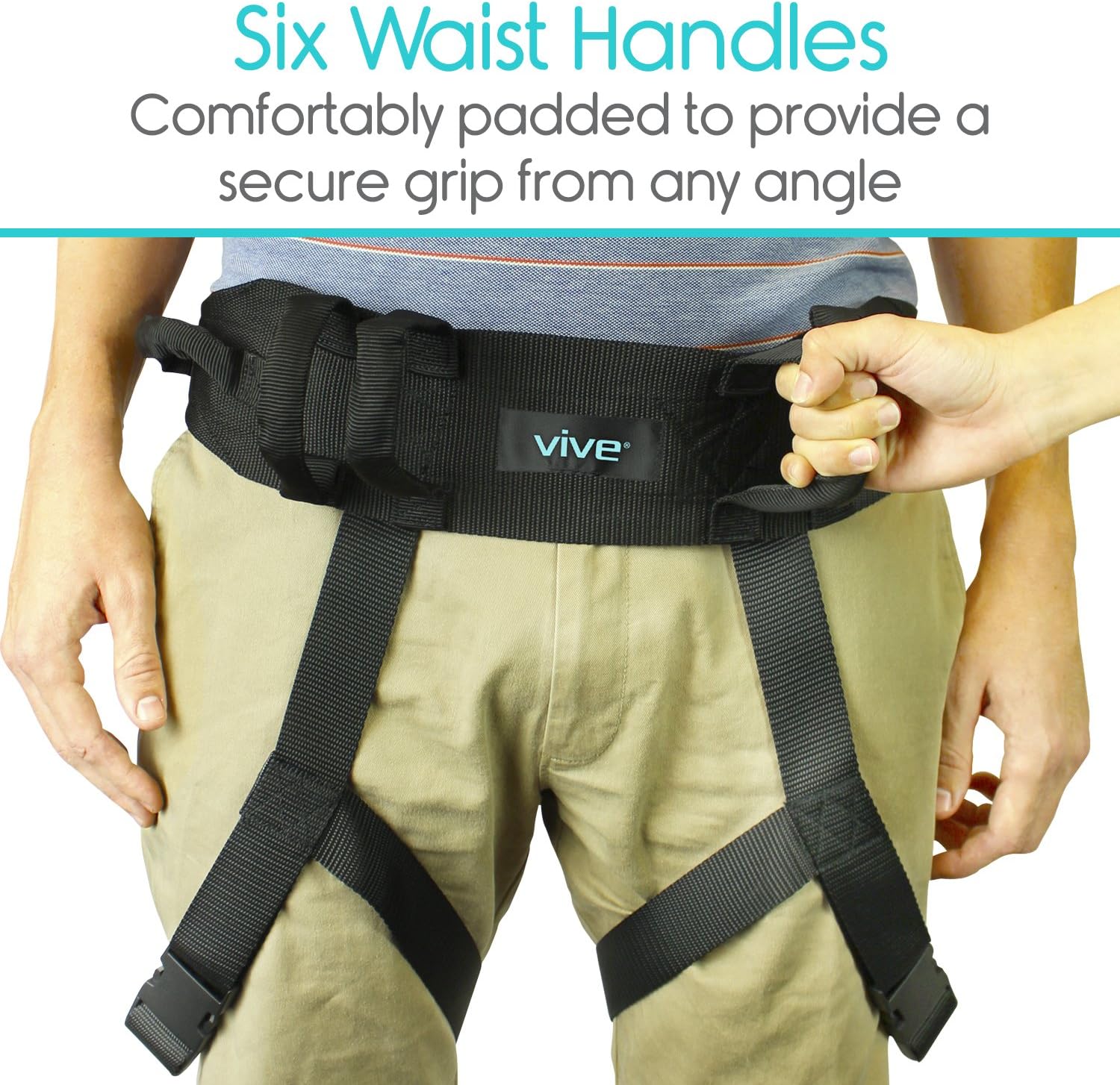 Vive Transfer Belt with Leg Loops - Medical Nursing Safety Gait Assist Device - Bariatrics, Pediatric, Elderly, Occupational and Physical Therapy - Long Strap and Quick Release Metal Buckle - 52 Inch