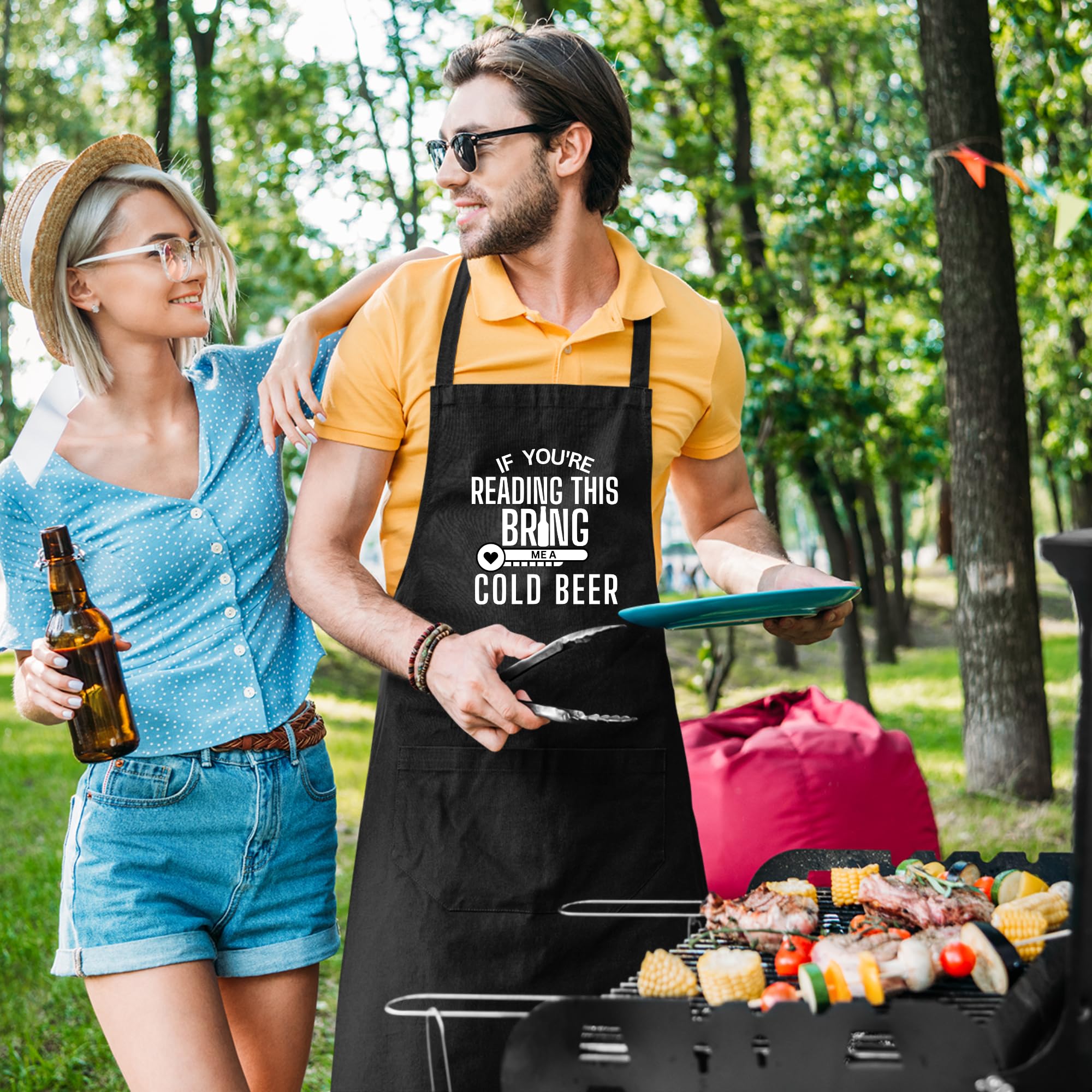 Delantales con texto en inglés "If You are Reading This Bring Me A Cold Beer para mujeres y hombres, divertido delantal impreso, regalo para ella, delantal de chef, delantal de cocina, delantal de