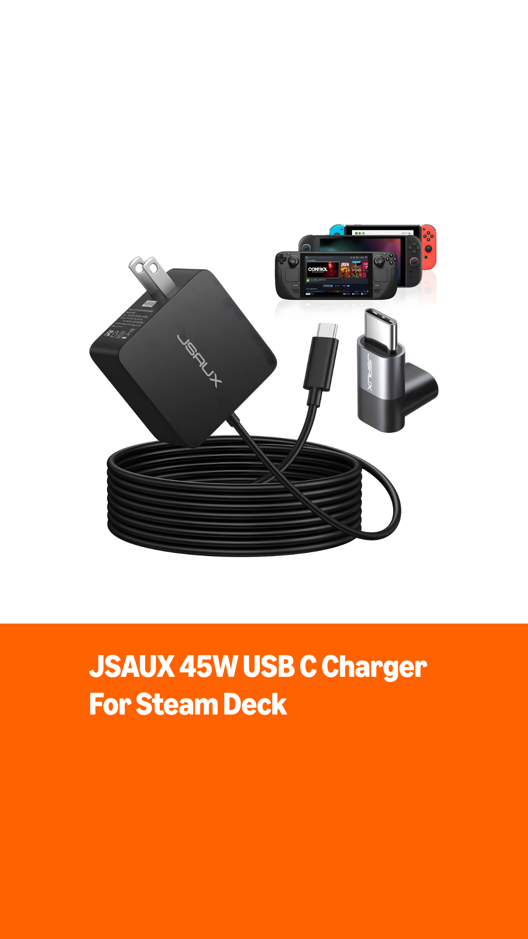 Amazon.com: JSAUX 45W USB C Charger for Steam Deck/OLED, 10FT