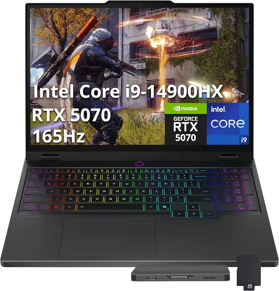 Lenovo Legion 5 15.1" WQXGA 165Hz Gaming Laptop, Intel i9 14900HX, GeForce RTX 5070 8GB GDDR7, 16GB DDR5, 2TB Storage(1TB SSD+1TB Docking Station Set), 24-Zone RGB Backlit Keyboard, Windows 11, Black