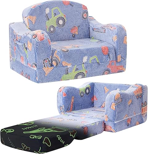 Miniatura 11 de Silla y sofá grueso y cómodo para niños, sofá plegable de felpa suave 2 en 1 para niños, sofá convertible a tumbona para niños pequeños