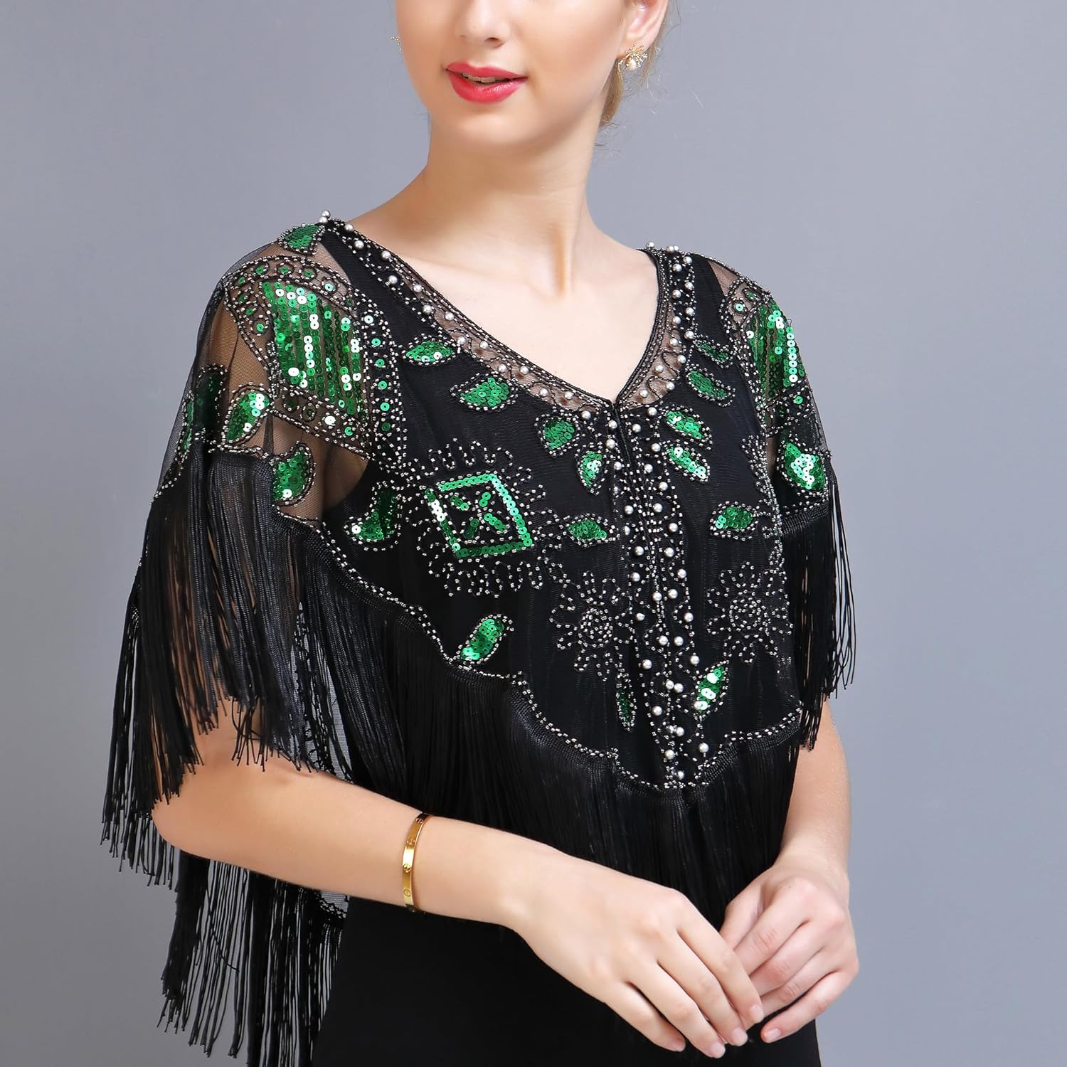 1920s Shawl Sequin Beaded Evening Cape Wraps for Gatsby Party Women Evening Cape Vintage Flapper Cover Up - Image 6