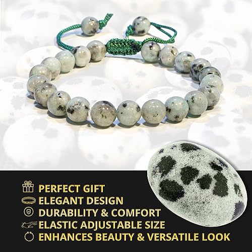 Vista 185 de Adjustable Crystal Bracelet – Gemstone Bead Bracelet with Adjustable Macrame String – Chic Gemstone Bracelet for Men and Women – 8mm Round Healing