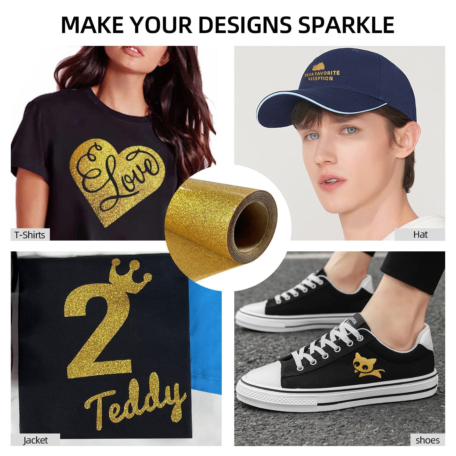 Gold Glitter Iron On Vinyl Pack of Heat Transfer Sheets —, Gold Heat Transfer Vinyl