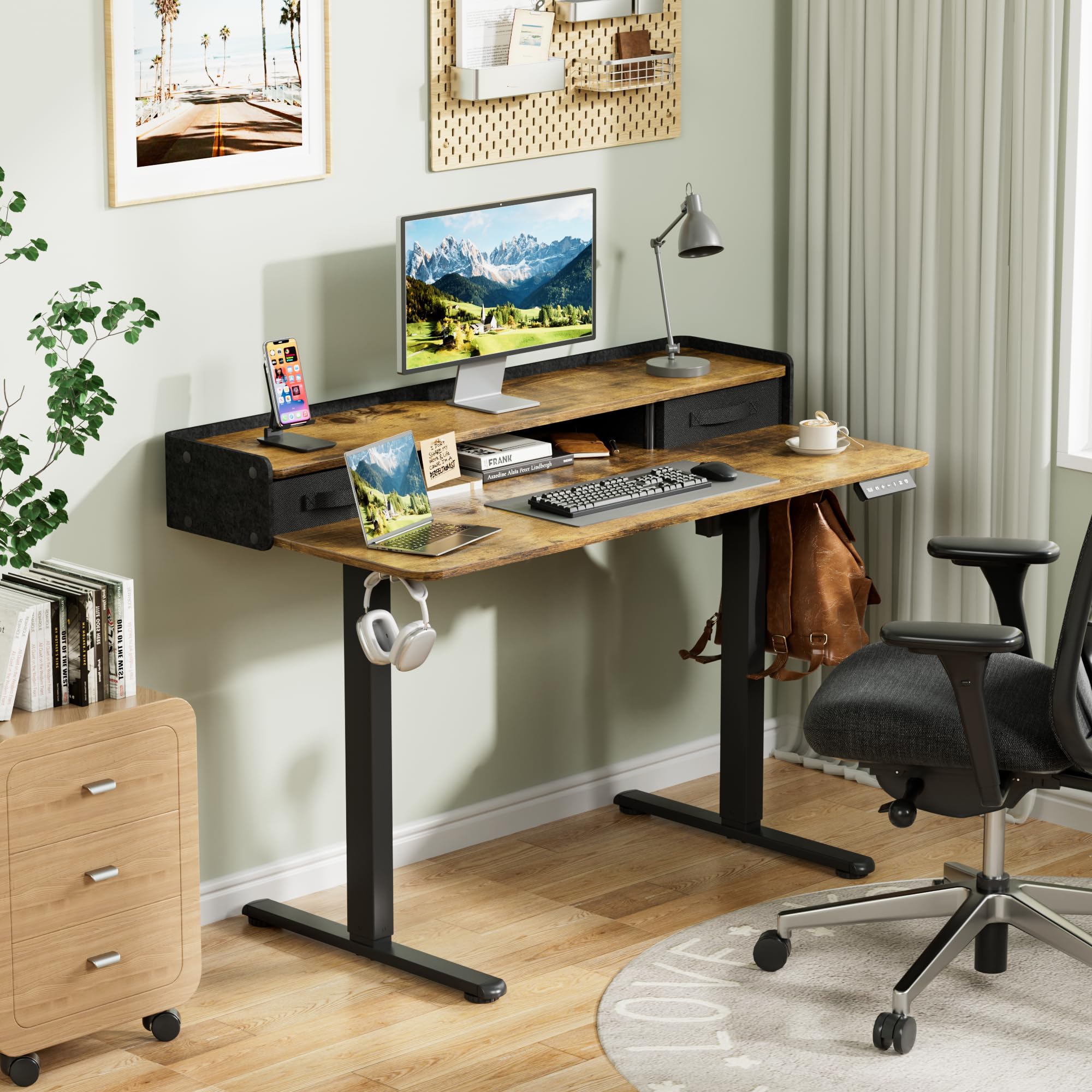 Homall Electric Standing Desk with 2 Drawers Adjustable Height Computer Desk with Monitor Shelf Sit Stand Table with — view 2