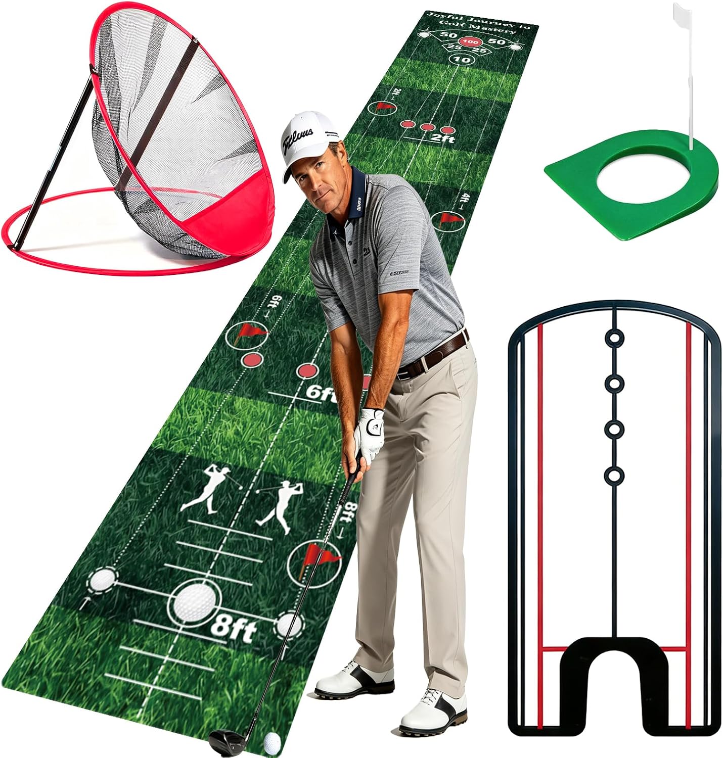 Golf Training Equipment, Portable Putting Green Mat, Golf Practice | Golf Practice Aids with Training Mat, Chipping Net, Putting Mirror and Putting Cup, practice for Home or Office