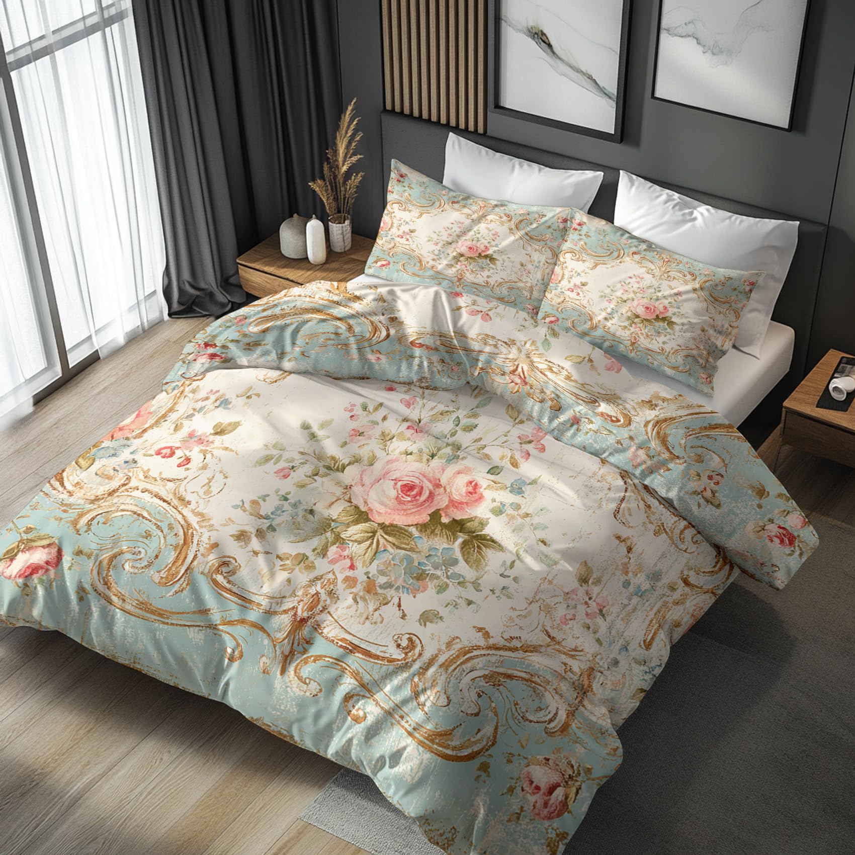 Housse de couette fleurie rose en microfibre premium 200x200