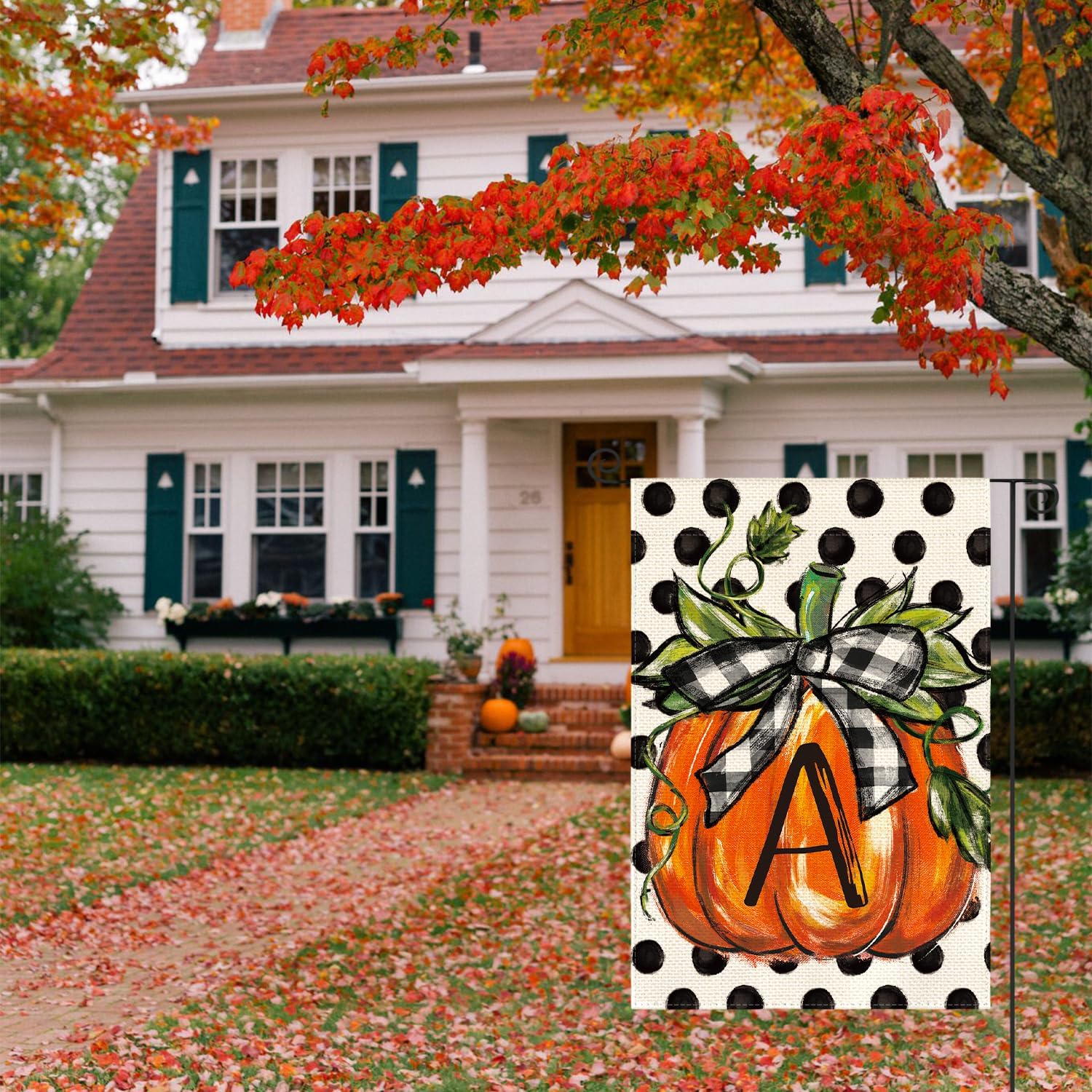 AVOIN colorlife Fall Monogram Letter A Garden Flag 12x18 Inch for Outside image 4