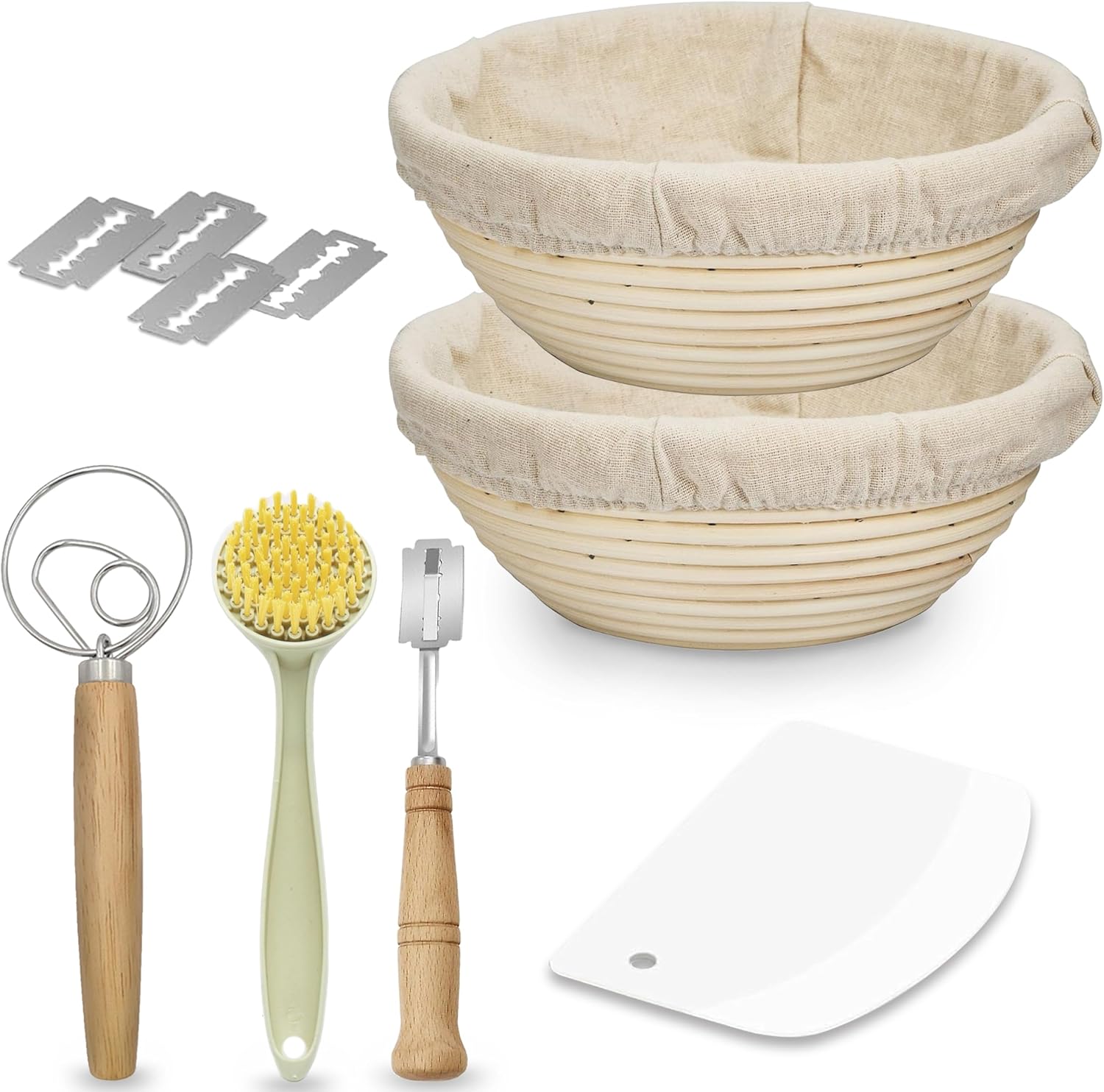 Amazon.com: Premium 2 Round Banneton Basket 9' with 20 Accessories - Complete Banneton Bread ...