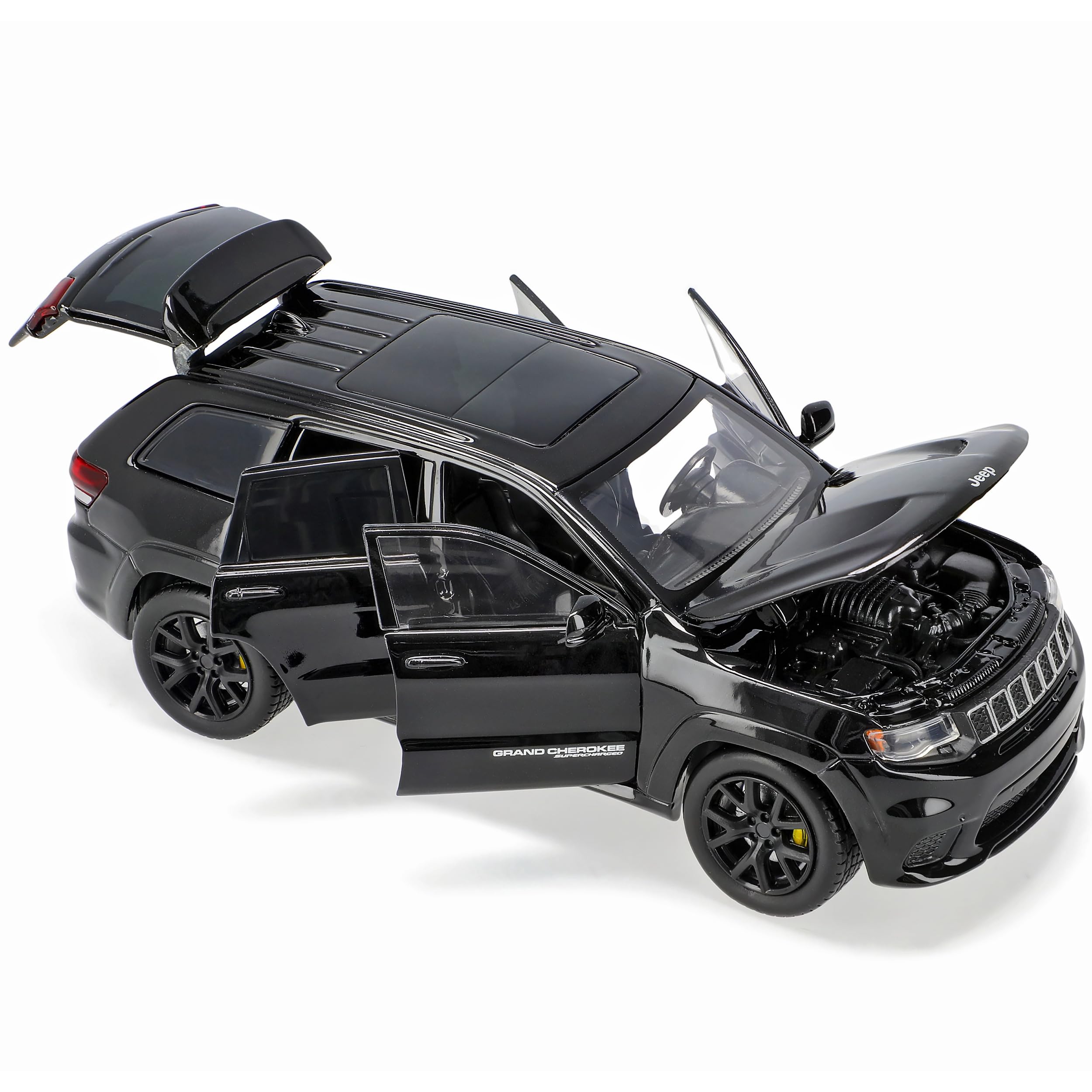 Generisch J*e*e*p Grand Cherokee WK2 Trackhawk Schwarz 2010-2021 mit Licht und Sound 1/32 Tayumo Modell Auto mit oder ohne individiuellem Wunschkennzeichen