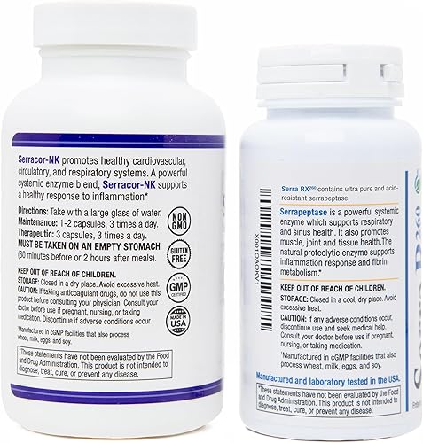 Miniatura 2 de Serracor-NK & Serra-RX 260,000 SU - Paquete de tejido cicatricial (150 cápsulas y 60 cápsulas) - Serrapeptasa con recubrimiento entérico enzima