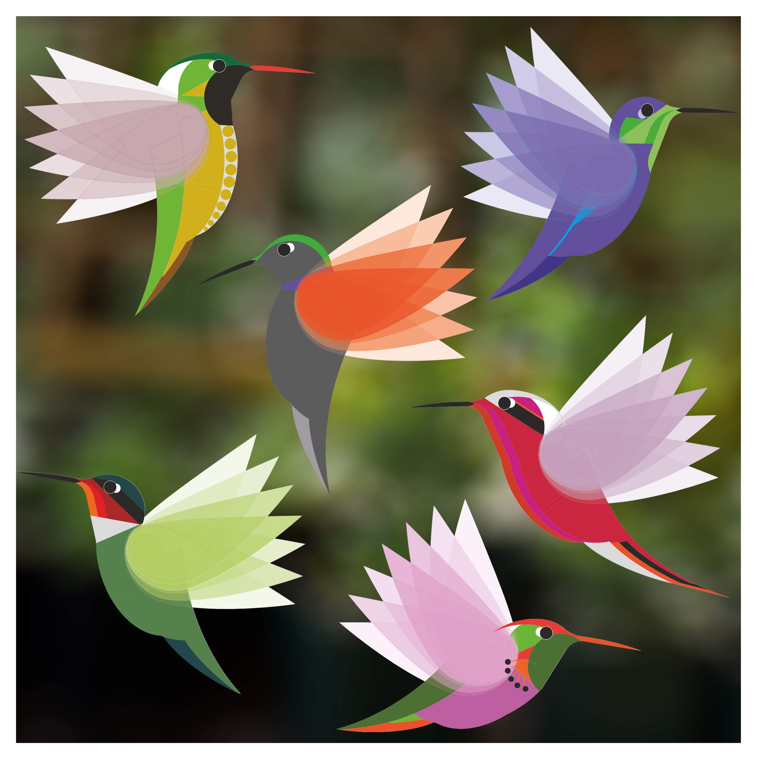 Stickers4 6 Hummingbirds I Like Birds - Exotic Hummingbirds Window Stickers - Set Of 6 Small Decorative Glass Static Clings