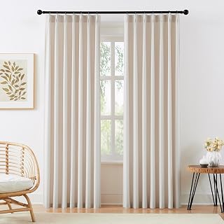 Beige Pinch Pleat Light Filtering Curtains for Living Room 108 Inch Long