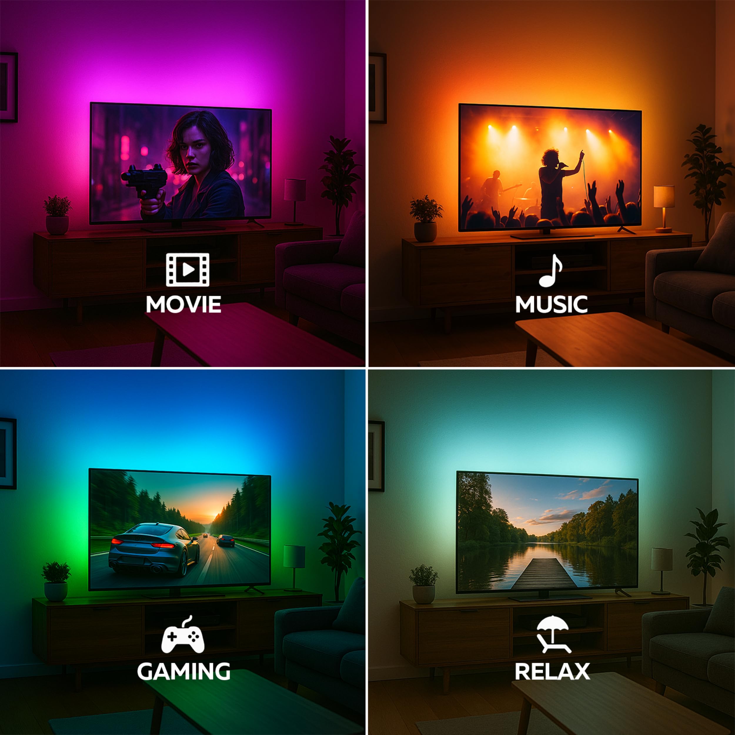 Calex Smart HDMI Sync Box, inclusa striscia LED TV da 2,45 m, per TV da 55-65", retroilluminazione sincronizzata per gaming e film